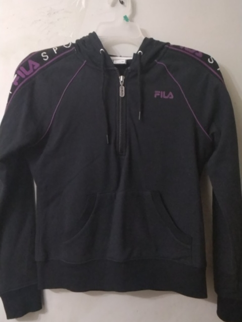 FILA Black & Purple Half-Zip Cowl Neck Sweater Women's Sz Medium